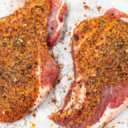 Steak marinating in a flavorful mixture of herbs, spices, and oil